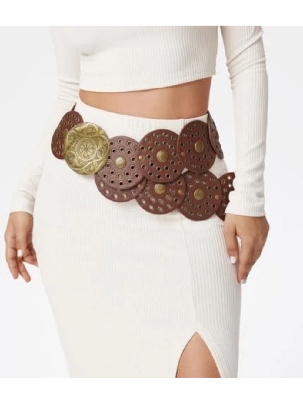 Wide Disc Belt for Women Boho Concho Leather Belts Vintage Western